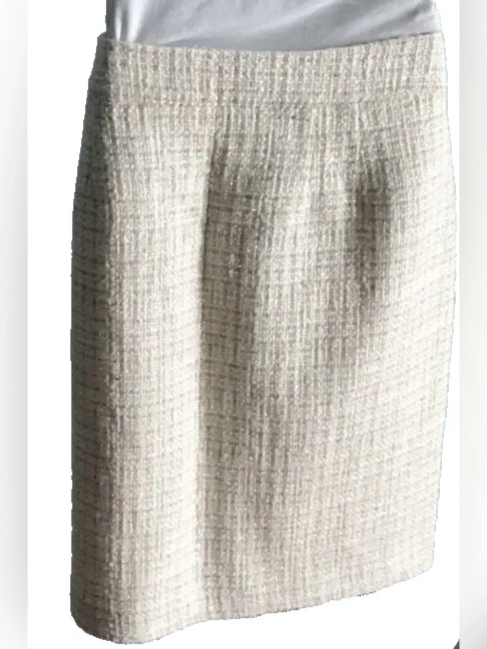 Talbots Dazzling Tweed A-Line Skirt Metallic Wool Blend Button Front Sz 14 Ivory
